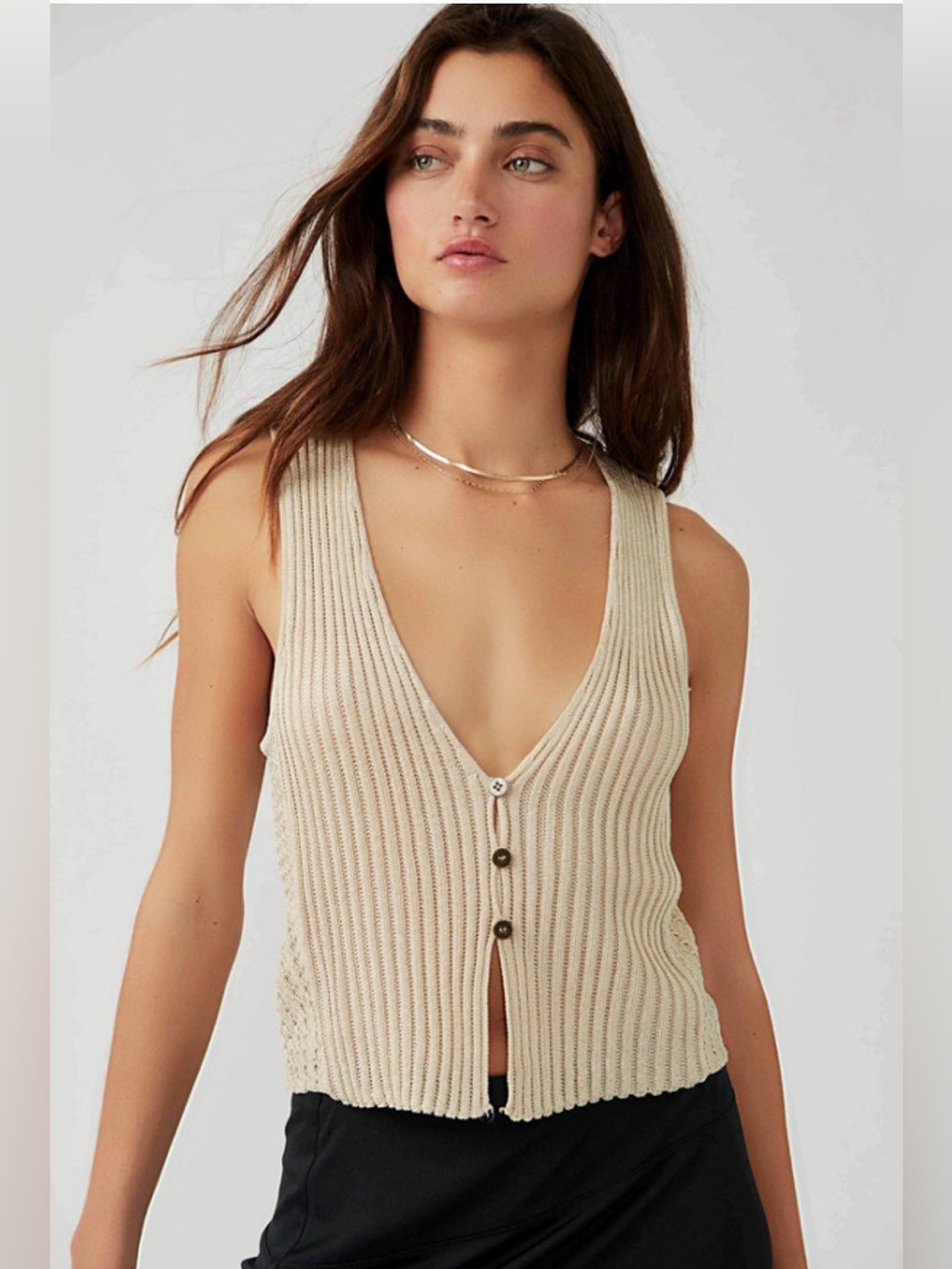 NWT Free People Seascape Sweater Vest size XS color sand